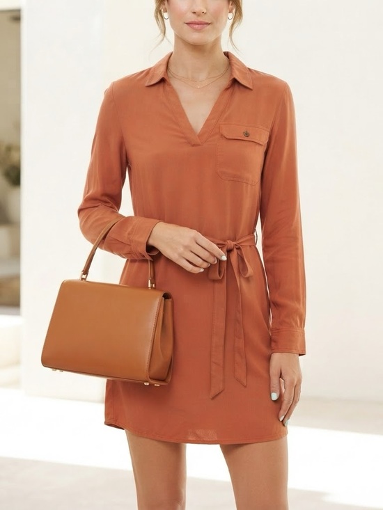No Comment Dresses & Skirts - 🌸No Comment long-sleeve peach V-neck shirt dress Size small